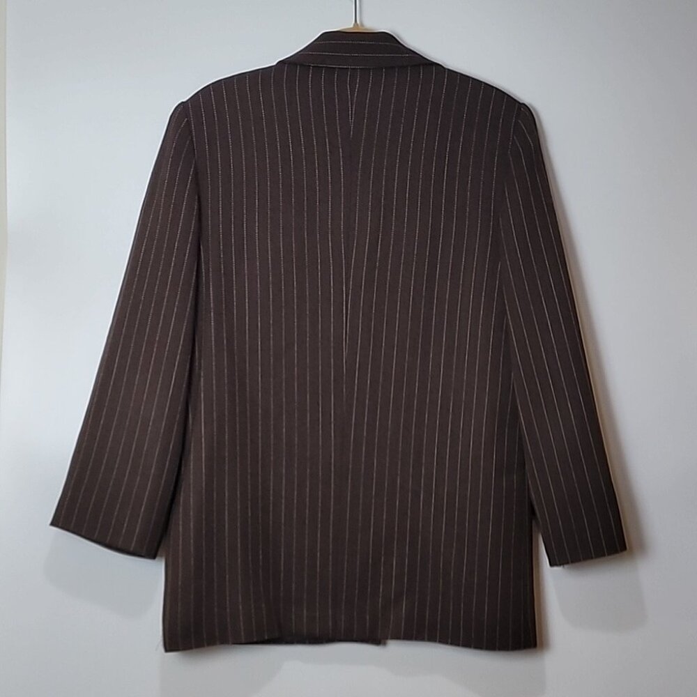 Christian Dior Brown Pinstripe Blazer Jacket Womens Size 12 Classic Tailored Loo - Picture 15 of 16